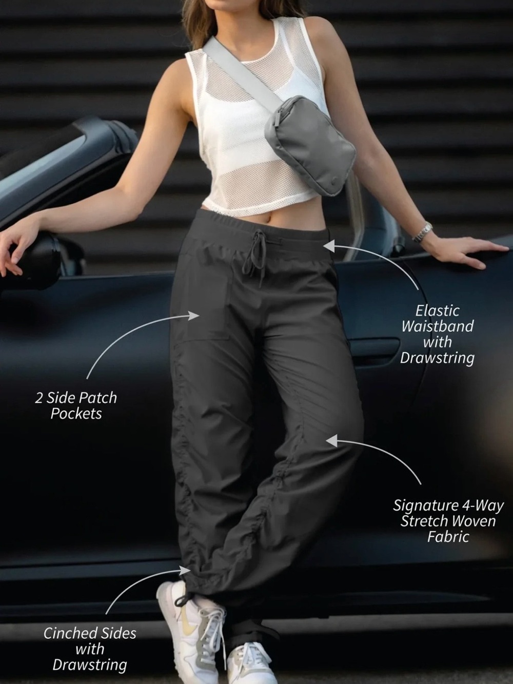 4 Way Stretch Adjustable Kyodon Grey Drawstring Jogger Pants with Cinched Ankles